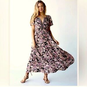 NATURAL LIFE Bella Pink and Black Floral Maxi Dress